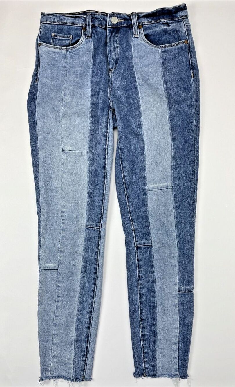 Blank NYC The Reade Crop Light Wash Patchwork Jeans Raw Hem Women’s Size 29 (J2)
